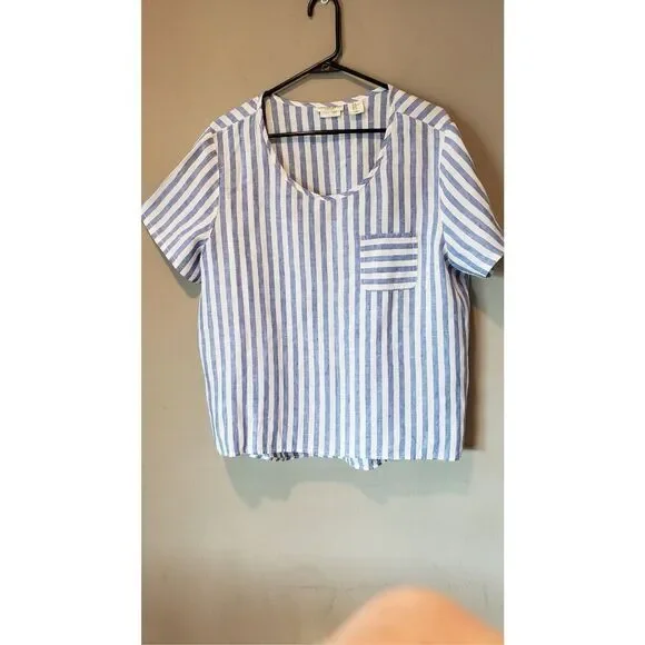 Christian Siriano 100% Linen Striped Top XL - Picture 2 of 6